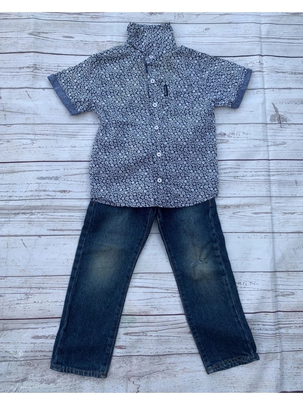 Lot of 2 Boys Sz 4 Ben Sherman Blue Sleeveless Shirt and Children's Place Jeans
